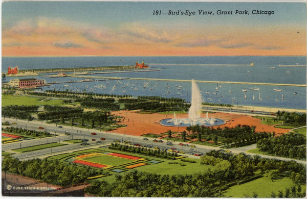 Grant Park Aerial View over Michigan Ave Chicago Illinois Vintage Postcard (unused)