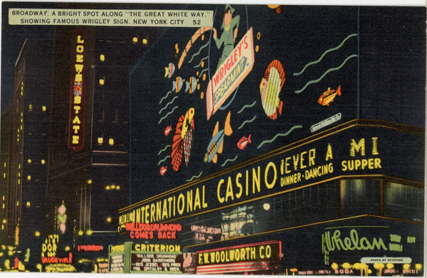 Broadway at Night Great White Way New York City NYC Vintage Postcard (unposted)