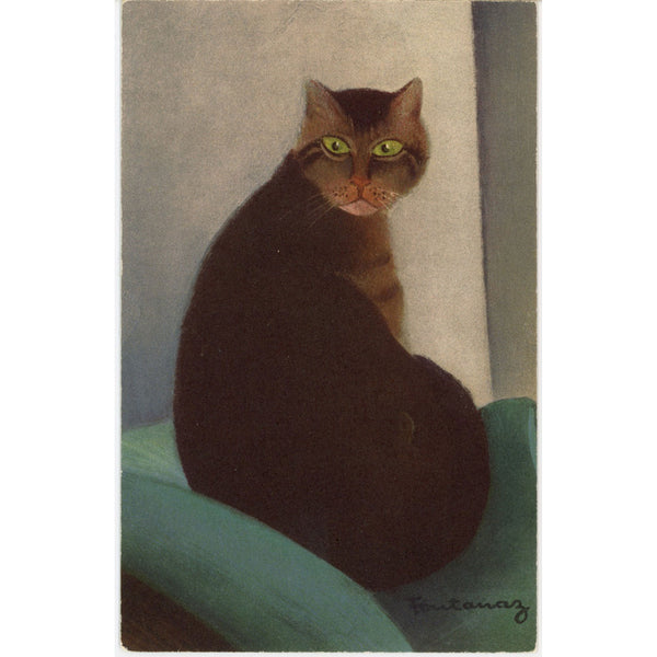 Green Eyed Cat Signed Artist G. Fontanaz Vintage Swiss Postcard c 1940s