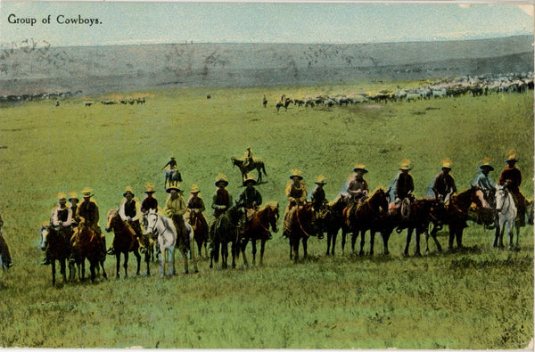 Group of Cowboys on Range Vintage Western Postcard 1910