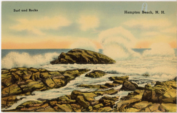 Hampton Beach Surf & Rocks New Hampshire Vintage Postcard (unused)