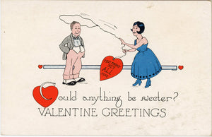 Woman Lassoing Man Vintage Valentine Postcard c. 1910 signed WEAVER - Vintage Postcard Boutique