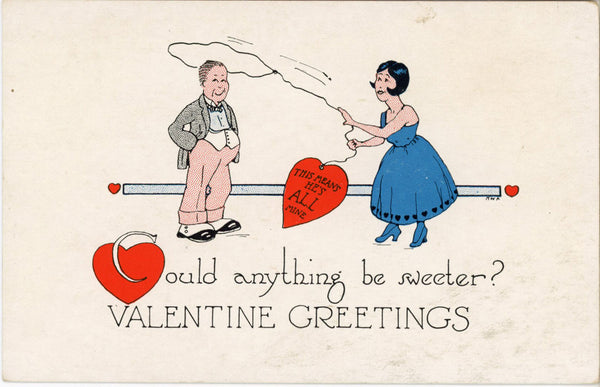 Woman Lassoing Man Vintage Valentine Postcard c. 1910 signed WEAVER - Vintage Postcard Boutique