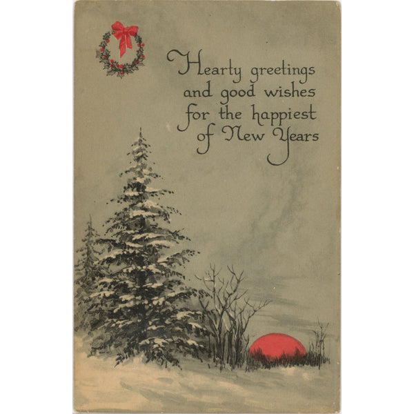 Hearty Greetings New Years Vintage Postcard Gibson Lines 1920 - Vintage Postcard Boutique