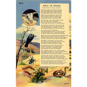 Hell in Texas Poem Vulture Steer Rattlesnake Vintage Postcard (unused)