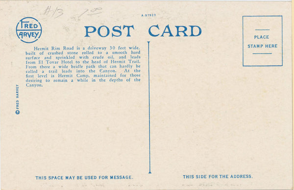 Grand Canyon National Park Towering Cliffs Arizona Vintage Postcard FRED HARVEY (unposted)