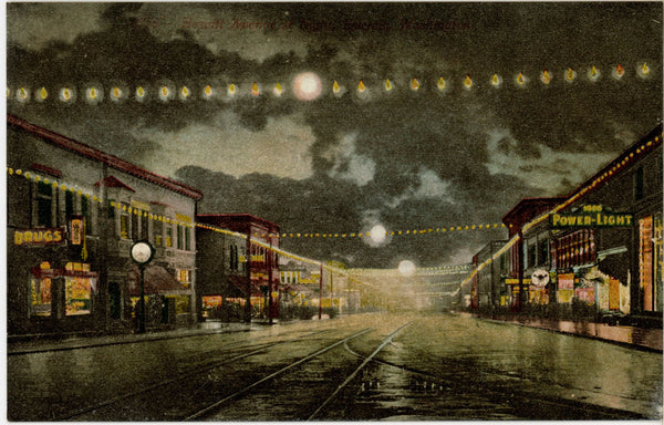 Everett Washington Hewitt Avenue at Night Vintage Postcard c. 1910 (unposted)