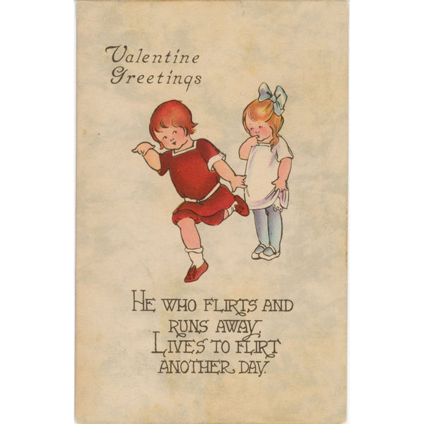 Vintage Valentine Postcard Children He Who Flirts 1917 Raymond Howe