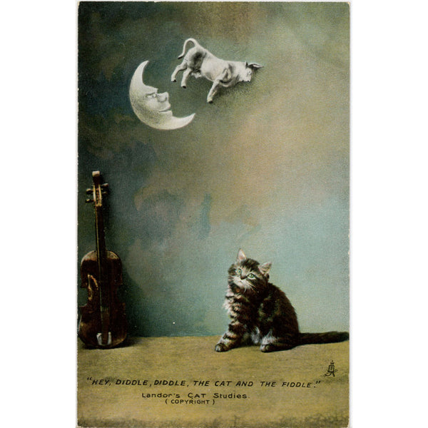 Hey Diddle Diddle Cat Cow Over Moon Tucks Vintage Postcard c1910 (unposted)