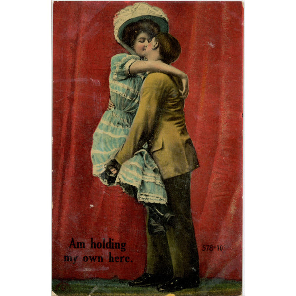 Am Holding My Own Here Romantic Couple Vintage Postcard c. 1910s
