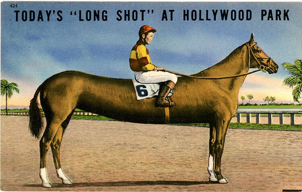 Hollywood Park Horse Racetrack Long Shot Exaggeration Inglewood California Vintage Postcard (unused) - Vintage Postcard Boutique