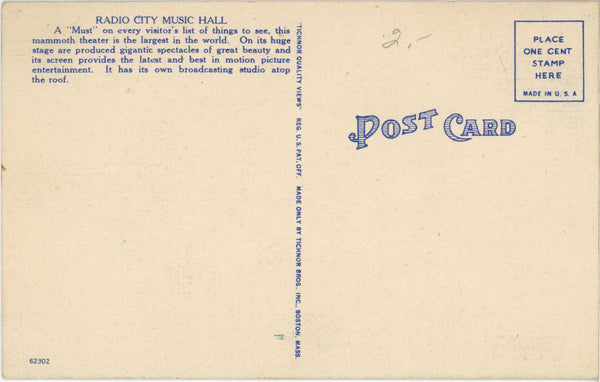 Radio City Hollywood California Studios Night Vintage Postcard (unposted)