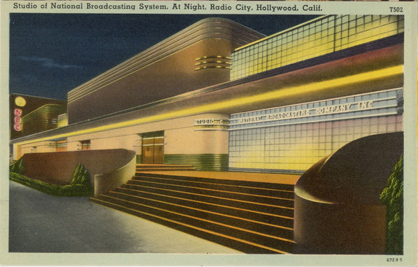 Radio City Hollywood California Studios Night Vintage Postcard (unposted)