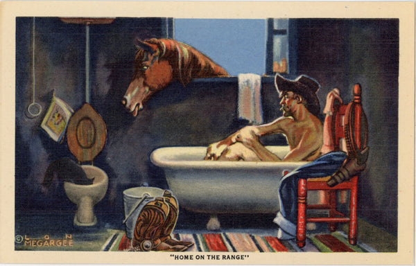 Home on the Range signed LON MAGARGEE Vintage Western Postcard (unposted)