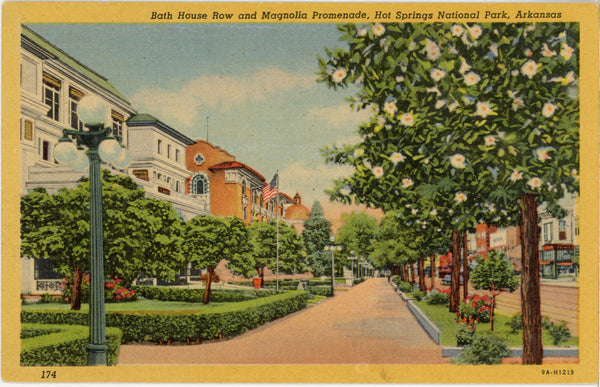 Bath House Row Hot Springs National Park Arkansas Vintage Postcard 1940s