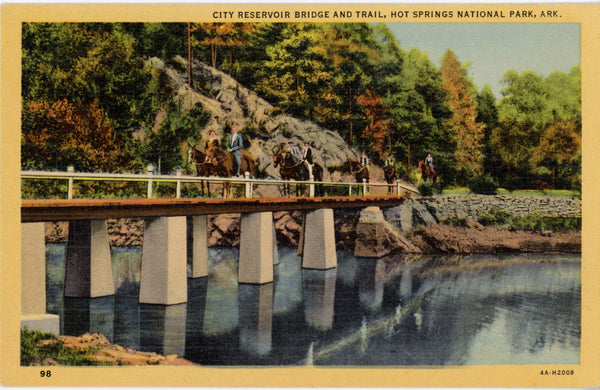 City Reservoir & Trail Hot Springs National Park Arkansas Vintage Postcard c 1940s