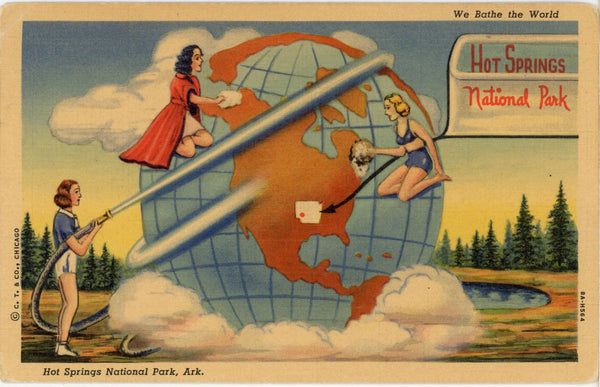 Pretty Ladies World Globe Hot Springs National Park Arkansas Vintage Postcard 1938