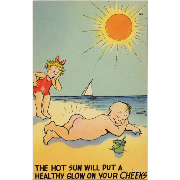 Hot Sun Will Put Healthy Glow on Cheeks Vintage Comic Beach Postcard (unposted)