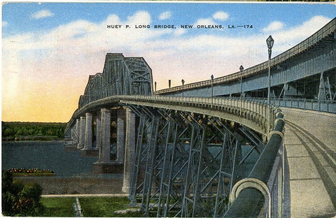 New Orleans Louisiana Huey P Long Bridge Vintage Postcard 1951