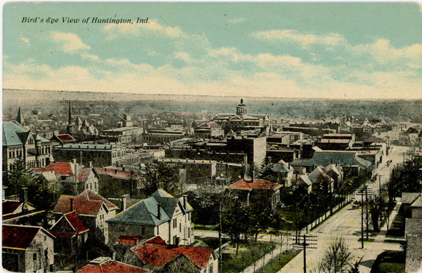 Huntington Indiana Aerial Residences & Roads Vintage Postcard c. 1910 (unused)
