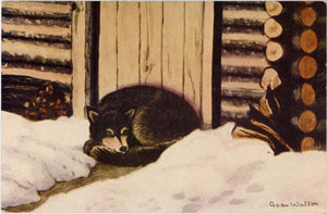 Husky Dog at Doorstep signed JOAN WATSON Vintage Postcard (unposted) - Vintage Postcard Boutique