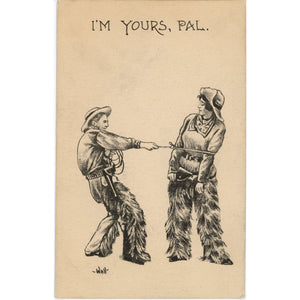 Vintage Western Valentine Postcard Cowboy Lassoing Cowgirl Valentine SIGNED Bernhardt Wall (unused) - Vintage Postcard Boutique