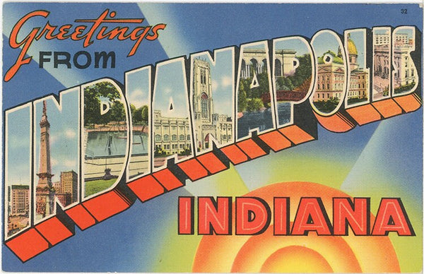Indianapolis Indiana Large Letter Vintage Greetings Postcard 1943 - Vintage Postcard Boutique