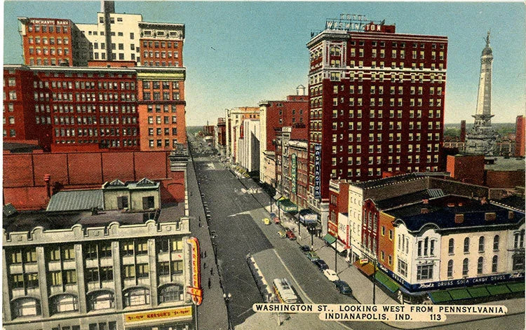 Indianapolis Indiana Downtown Washington Street Street Vintage Postcard (unused)