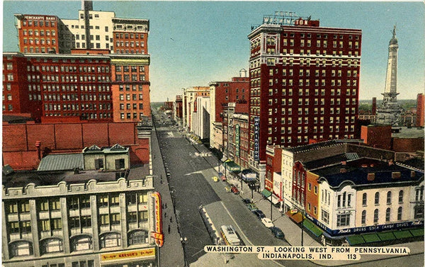 Indianapolis Indiana Downtown Washington Street Street Vintage Postcard (unused)