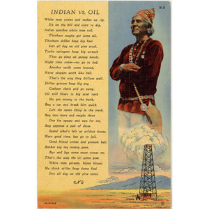 Indian vs Oil Poem Vintage Native American Postcard 1951 - Vintage Postcard Boutique