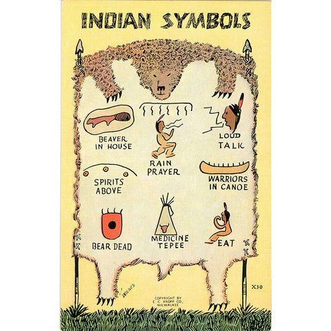 Native American Indian Symbols Vintage Postcard (unused)