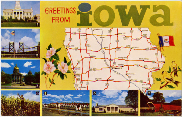 Iowa State Map Multiview Vintage Postcard (unused)