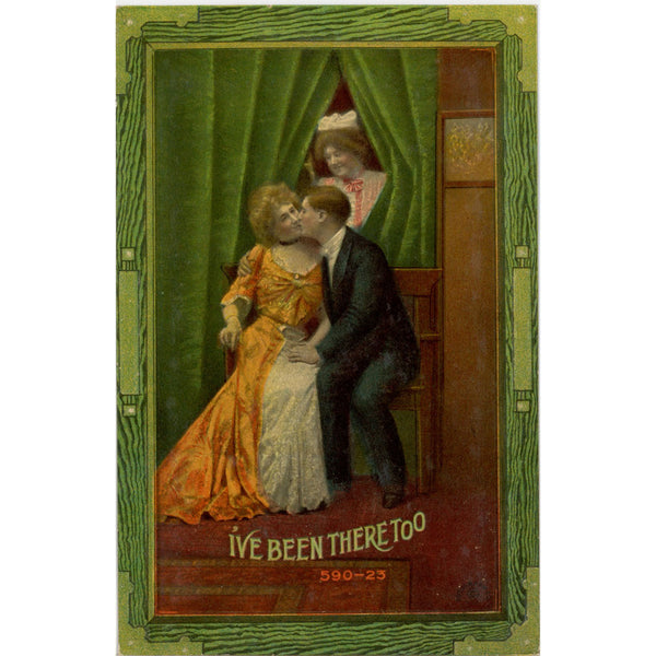 Kissing Couple I've Been There Too Romantic Vintage Postcard c. 1910 (unposted)