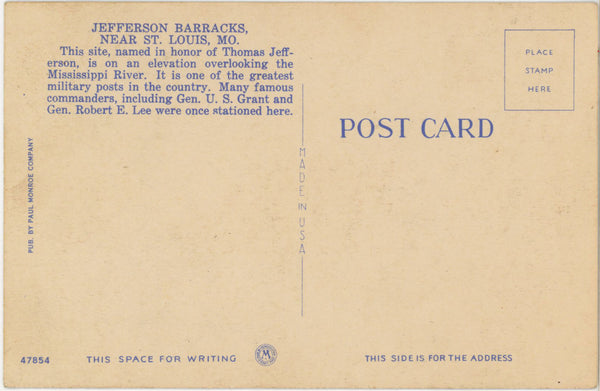 Jefferson Barracks Mississippi River St. Louis Missouri Vintage Postcard (unused)