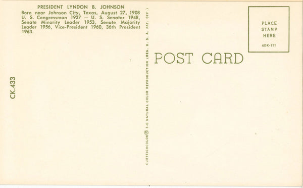 President Lyndon B. Johnson LBJ Portrait Vintage Postcard (unused)