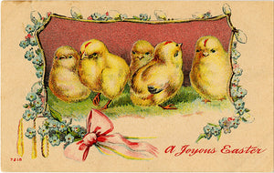 Vintage Joyous Easter Postcard Chicks & Floral Border 1911 - Vintage Postcard Boutique