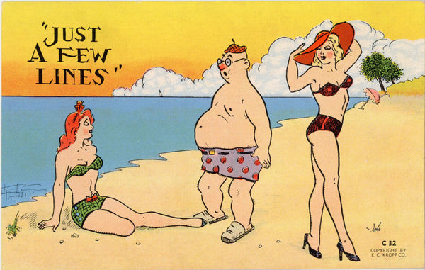 Sexy Ladies Bikinis Beach Just A Few Lines Vintage Comic Postcard (unused)