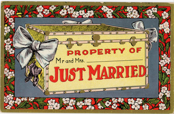 Just Married Property of Mr and Mrs Romantic Postcard c 1910s