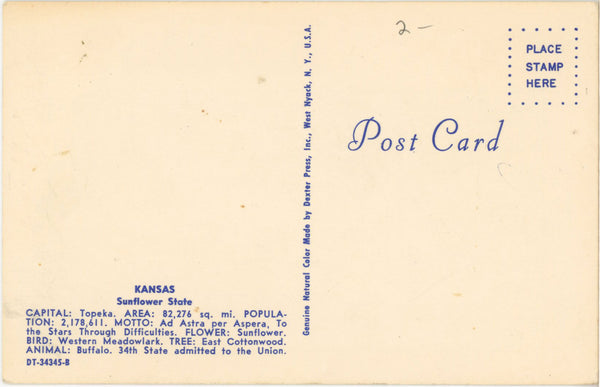 Kansas Sunflower State Map Vintage Postcard (unused)