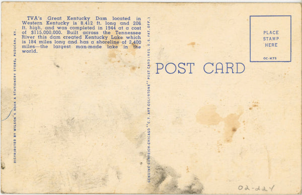 Western Kentucky Gigantic Dam Large Letter Vintage Postcard (unposted)