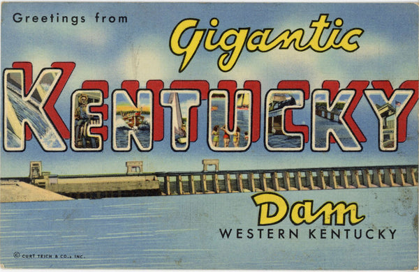 Western Kentucky Gigantic Dam Large Letter Vintage Postcard (unposted)