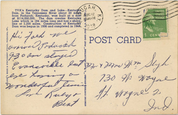 Kentucky Lake Vacationers Boating Vintage Postcard 1948