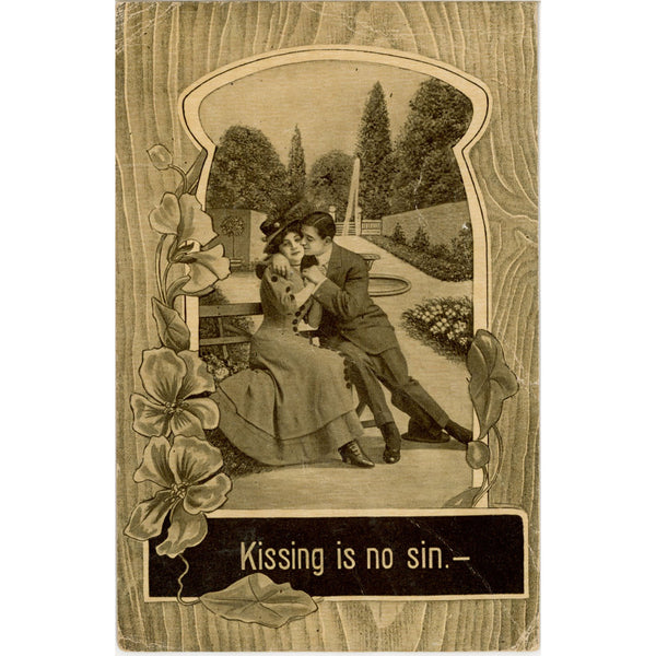 Kissing Is No Sin Romantic Couple Vintage Postcard Theochrom 1912