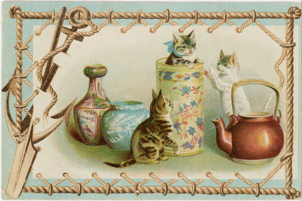 Embossed Lion Coffee / Woolson Spice Co Kittens Cats Victorian Trade Card 1894