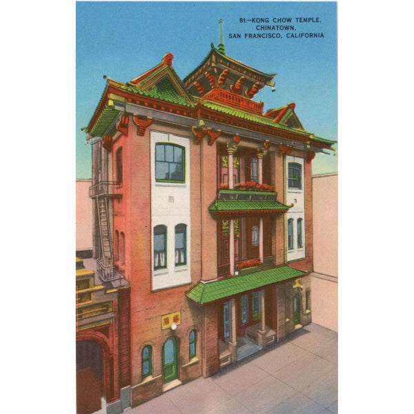 Chinatown San Francisco California Kong Chow Temple Vintage Postcard (unposted)