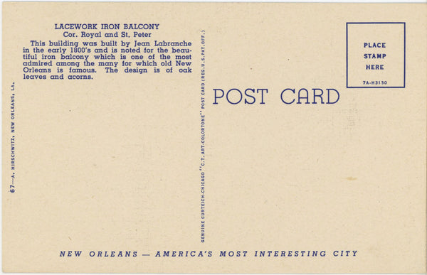 New Orleans Lacework in Iron French Quarter Louisiana Vintage Postcard (unused)