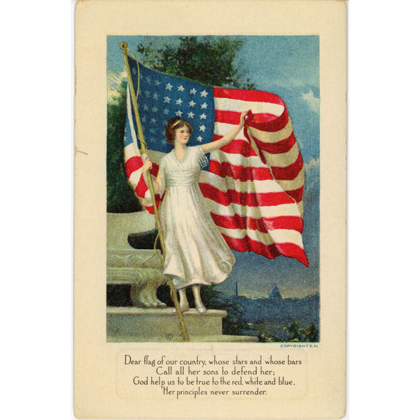 Lady Liberty Patriotic American Flag Series Vintage Postcard c 1910s