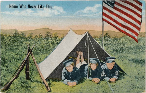 Patriotic Military Lady Soldiers in Tent Series WW1 Vintage Postcard c1920s (unused)