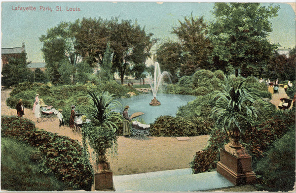 Lafayette Park Fountain & Gardens St. Louis Missouri Vintage Postcard 1908
