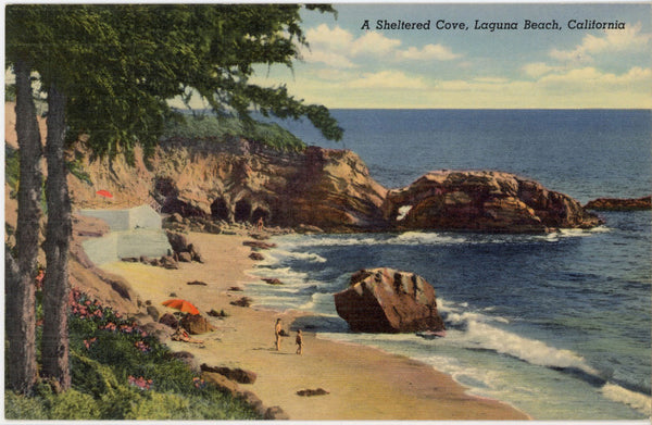 Sheltered Cove Laguna Beach California Vintage Postcard 1940s (unposted)